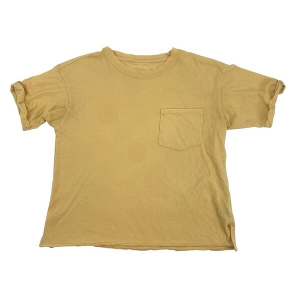 American Eagle Yellow Pocket Tee Short Sleeve Boxy Cropped Shirt Size Small - Picture 1 of 9